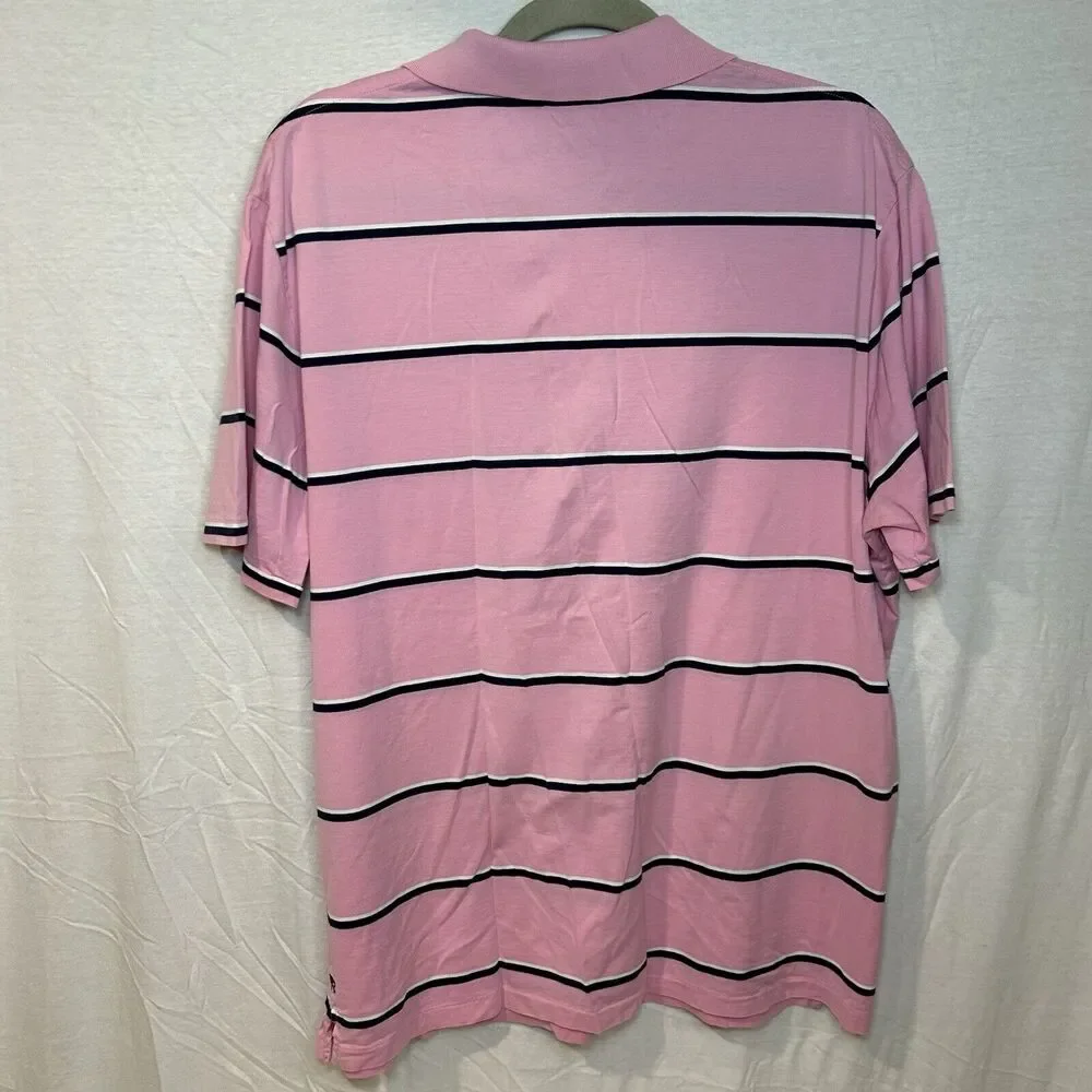 Ralph Lauren Rugby Men's XL Pink Striped Cotton Short Sleeve Pocket Polo
